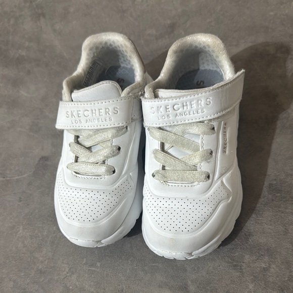 Skechers Kids White and Gray Sneakers - Picture 1 of 5